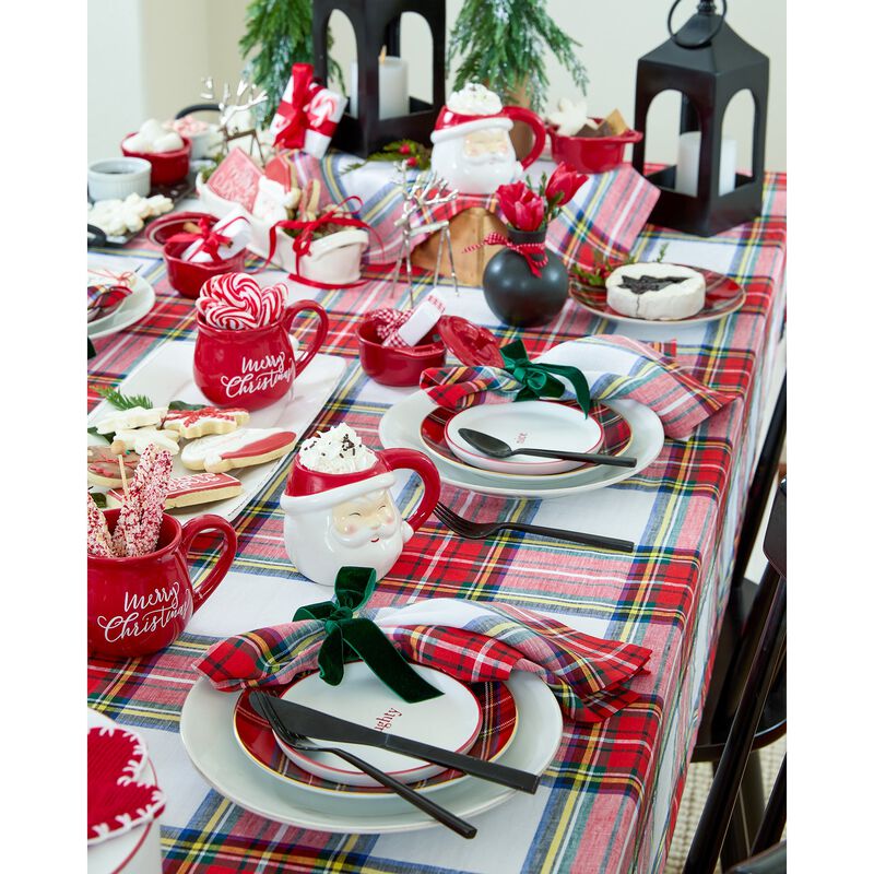 Solino Home Stewart Plaid 100% Linen Table Throw &ndash; Handcrafted, Machine Washable, Perfect for Holiday and Everyday Dining