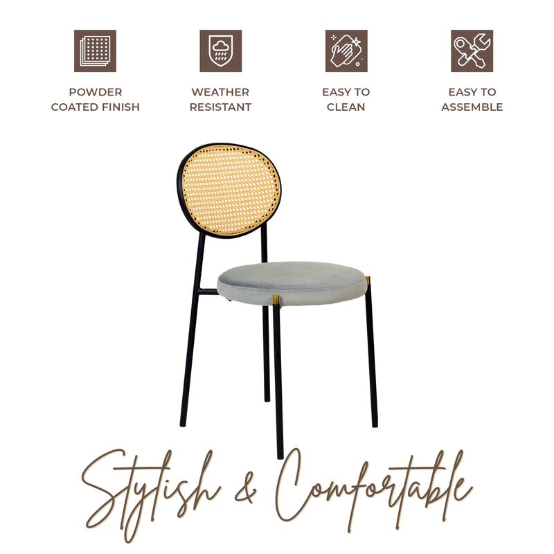 LeisureMod Euston Modern Dining Chair with Wicker Back and Velvet Seat, Indoor Kitchen, Dining Room, Home, Contemporary Side Chair Seating