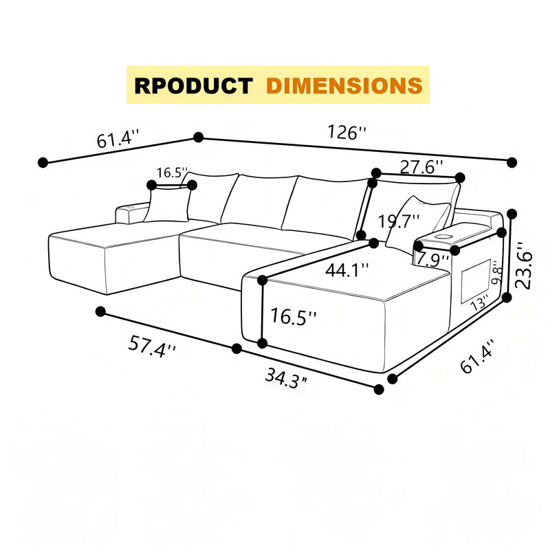 Mernri 126" Cloud Sectional Sofa image number 9