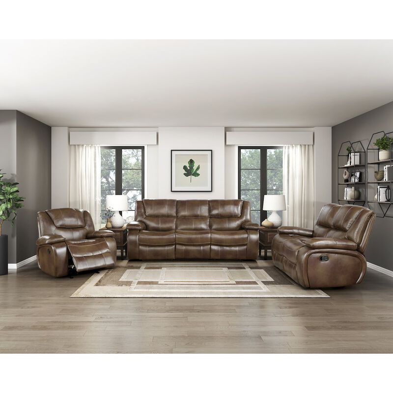Lexicon Ellicott Leather Double Reclining Sofa In Brown