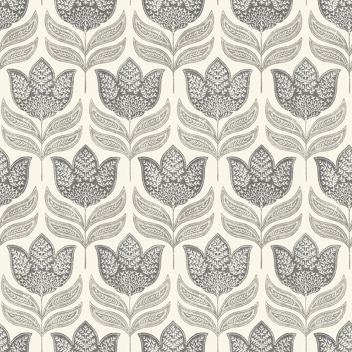 Cathal Charcoal Tulip Block Print Wallpaper