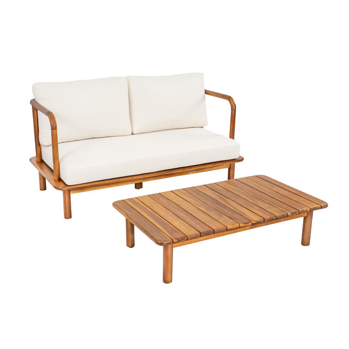 Christopher Knight Home Mavis Modern 2 Piece Acacia Wood Patio Seating Set with Cushion