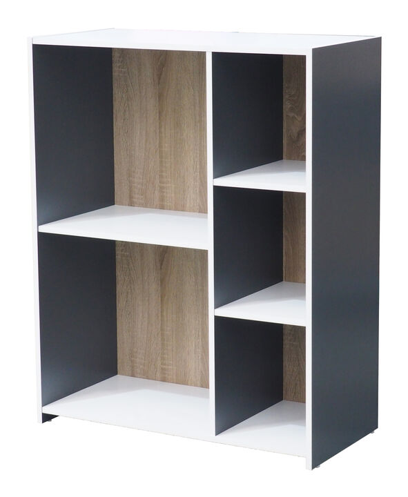 Kings Brand Furniture - Moreno 5 - Cube Wood Open Shelf Organizer Storage Bookcase, Gray/White