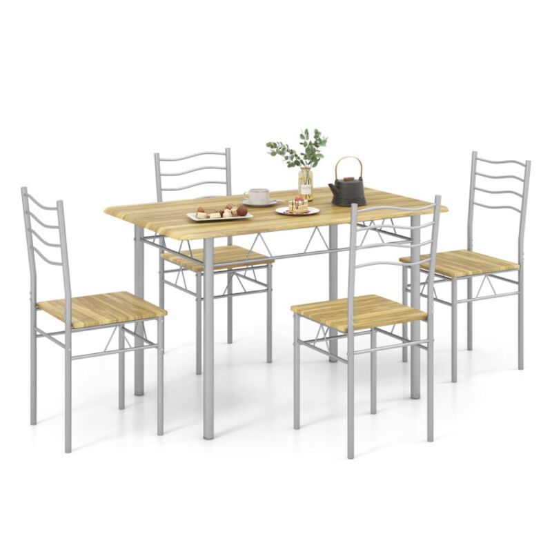 Hivvago 5 Pieces Wood Metal Dining Table Set with 4 Chairs