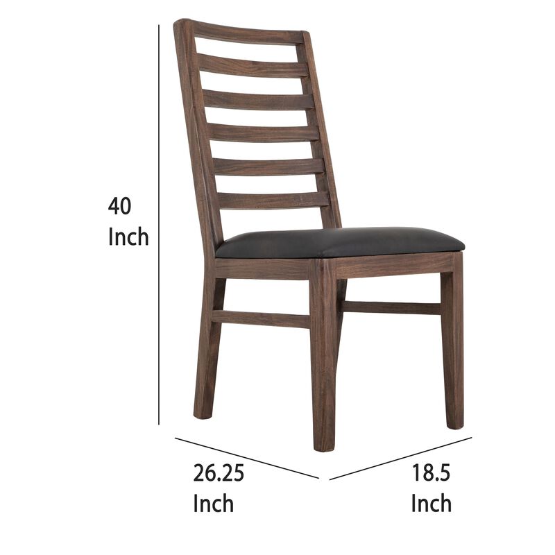 Ally Dining Chair Set of 2, Ladderback, Melina Wood, Brown Polyester - Benzara