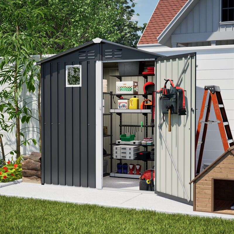 WOW PIONEER Waterproof Weather-Resistant Metal Outdoor Utility Storage Shed with Lockable Door for Backyard Garden Patio Lawn Tool Organization image number 9