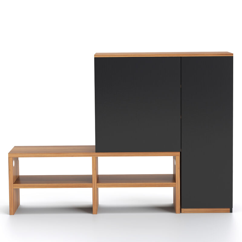 Wooden Convertible Corner Shoe Cabinet for Entryway 70.9", Walnut & Black image number 2