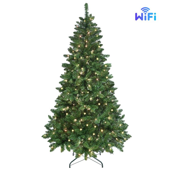 9 ft. Green Christmas Tree Pre Lit with 620 WiFi Controlled RGB LED Lights with Metal Stand