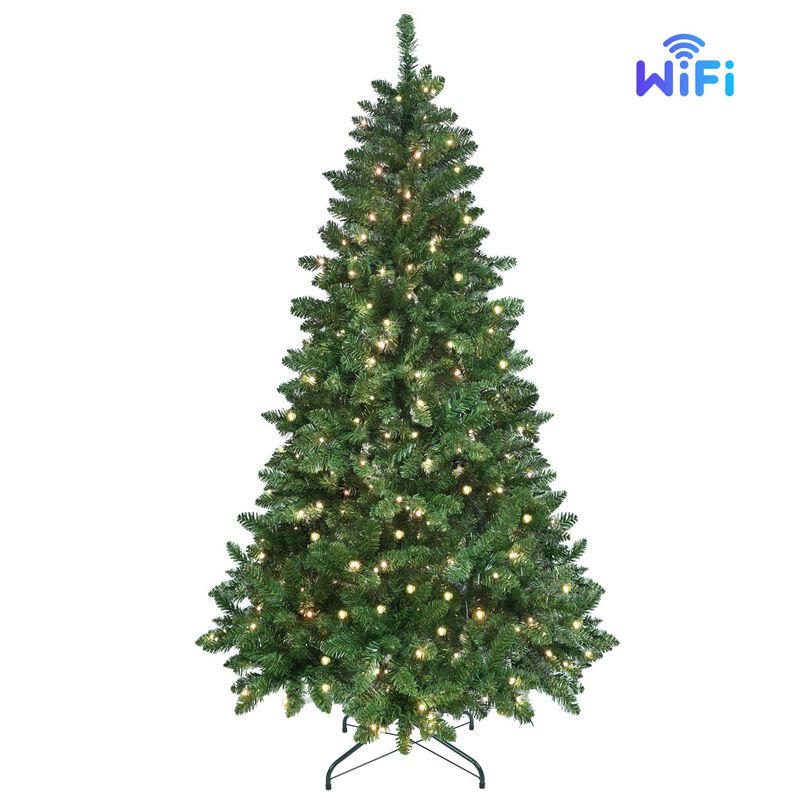 9 ft. Green Christmas Tree Pre Lit with 620 WiFi Controlled RGB LED Lights with Metal Stand