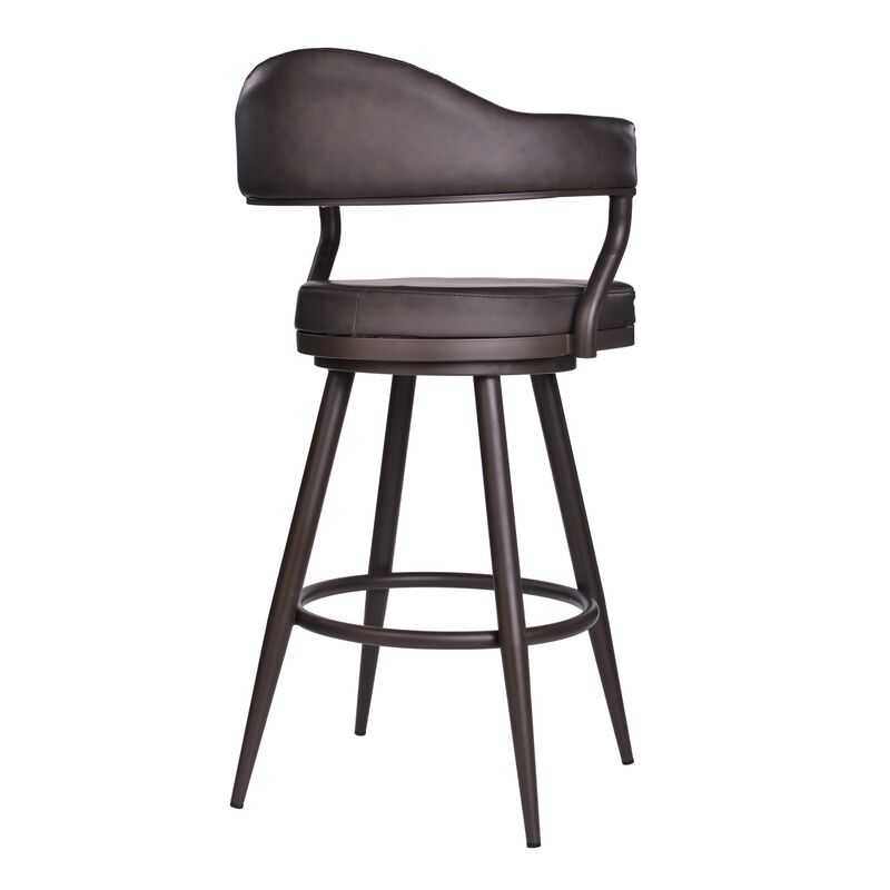 30" Faux Leather Barstool with Open Camelback Design, Brown-Benzara