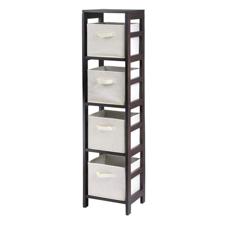 Capri 5-Pc Storage Shelf with 4 Foldable Fabric Baskets, Espresso and Beige