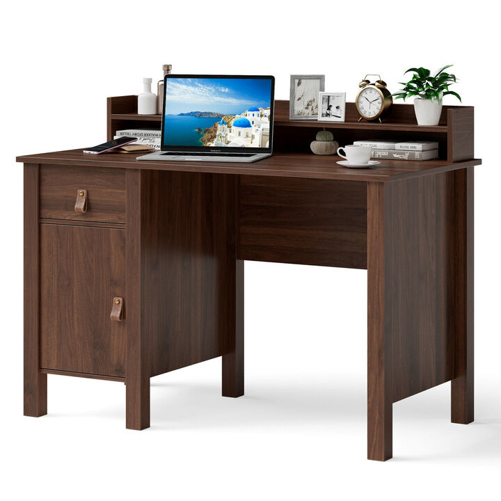 Costway Computer Desk Home Office Writing Workstation w/ Drawer & Hutch Walnut