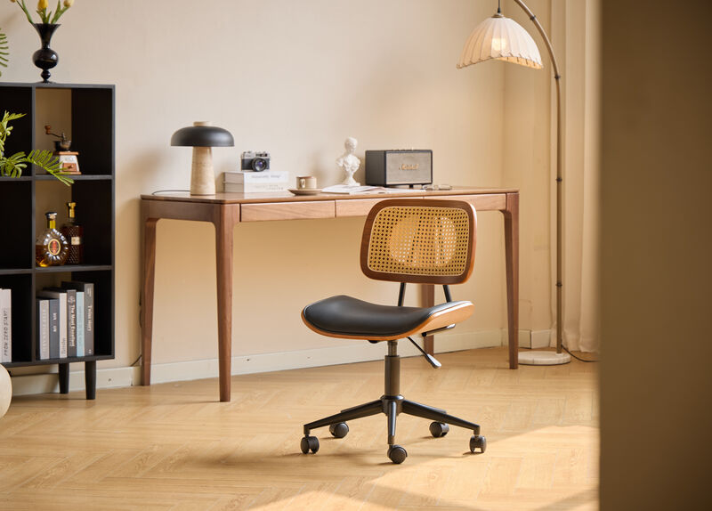 Design Adjustable Office Chair in Wood and Caning