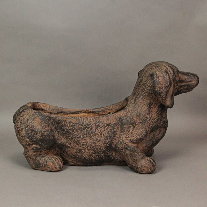 Resin Distressed Rustic Brown Finish Dachshund Dog Indoor Outdoor Planter Pot image number 4