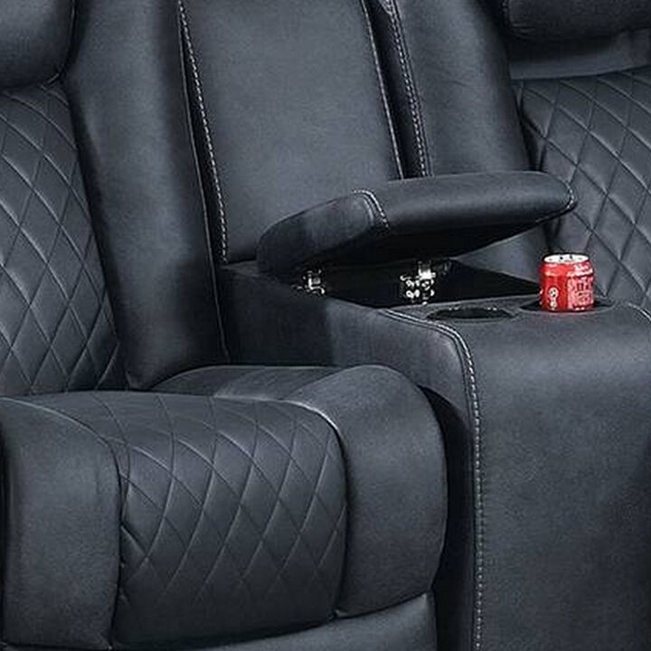 Elva 72 Inch Power Reclining Loveseat, Lift Top Storage Console, Blue