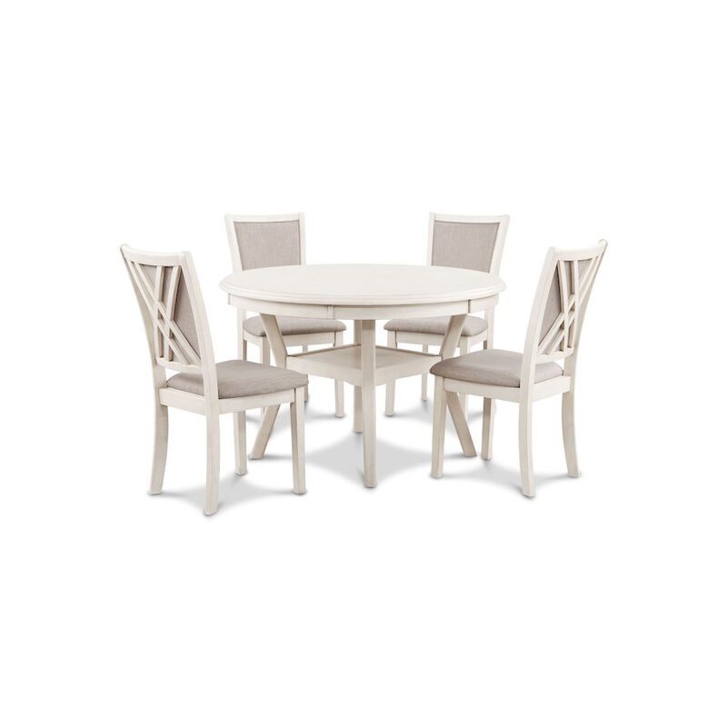 Beige Farmhouse 5 Piece Dining Table Set with Round Kitchen Table, Chairs for 4 image number 0
