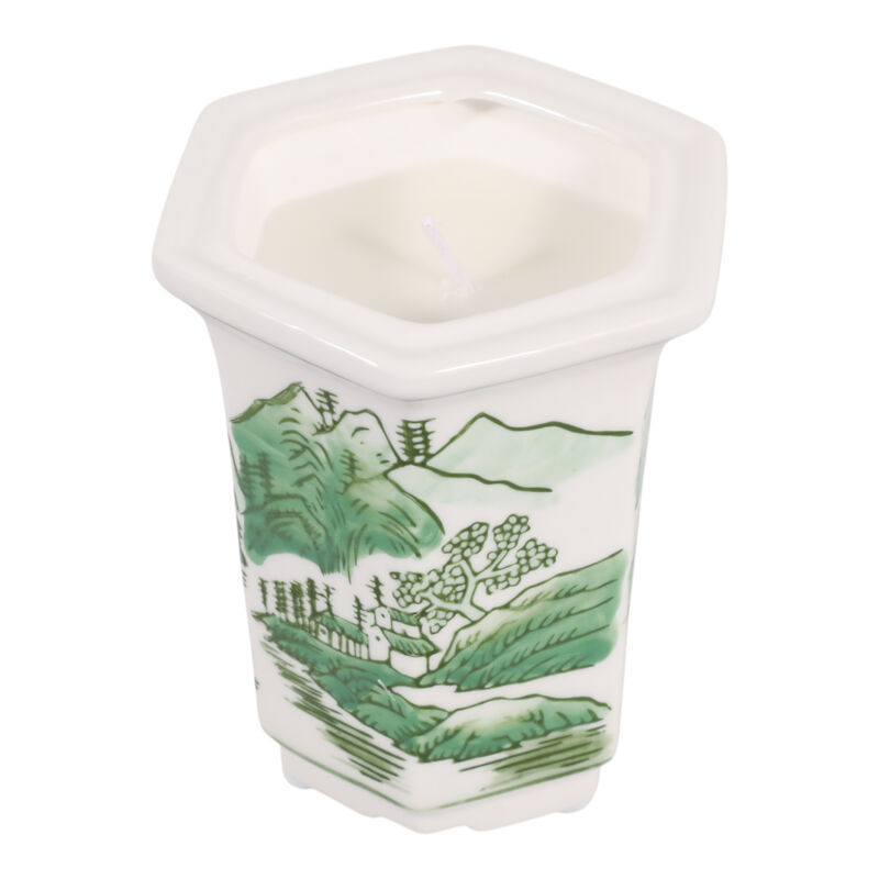 4", 6oz Chinoiserie Candle, Green/white image number 4