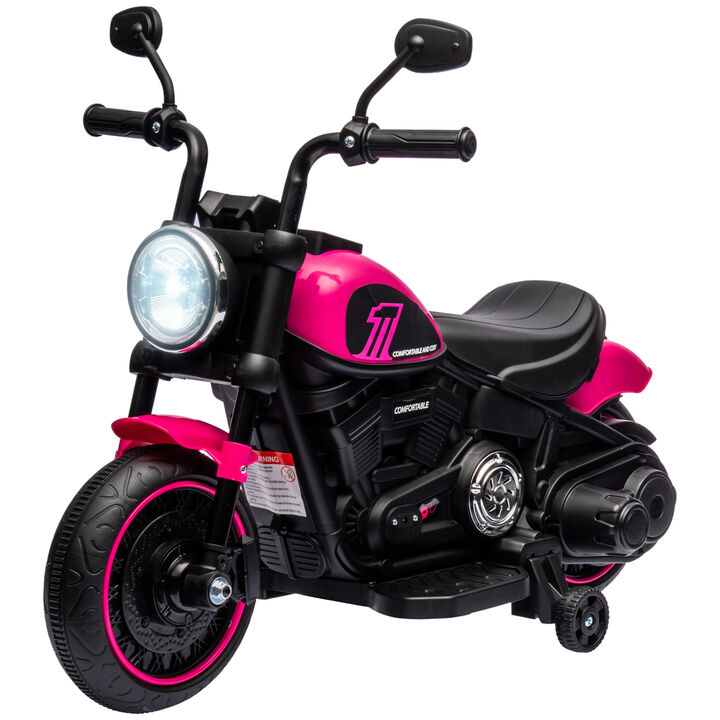 BreeBe 6V Kids Motorcycle w/ Training Wheels, Single-Button Start
