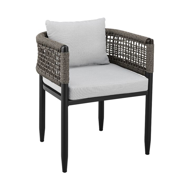 Folo 7pc Outdoor Dining Table Set, Gray Aluminum, 6 Woven Rope Chairs
