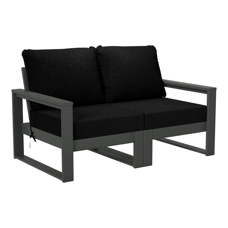 WestinTrends Outdoor HDPE All-Weather Modern Patio Loveseat with Waterproof Cushions