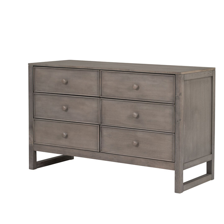 Rustic Wooden Dresser with 6 Drawers, Storage Cabinet for Bedroom, Antique Gray