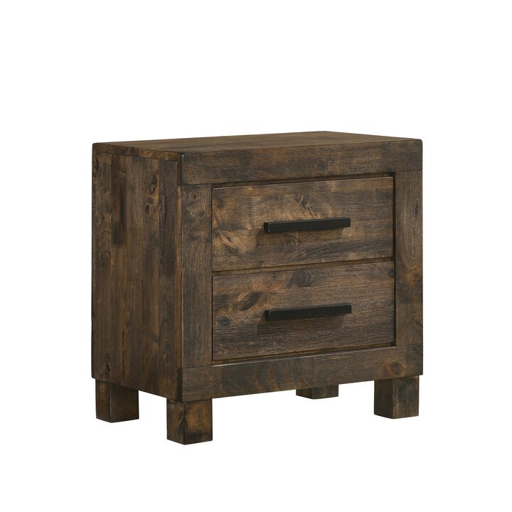 Wooden Nightstand with 2 Drawers and Grain Details, Brown-Benzara