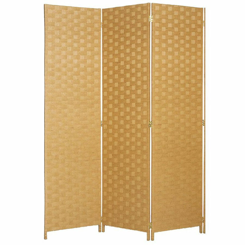 Legacy Decor 8 Panel Bamboo Woven Panel Room Divider, Privacy Partition Screen Ivory Color