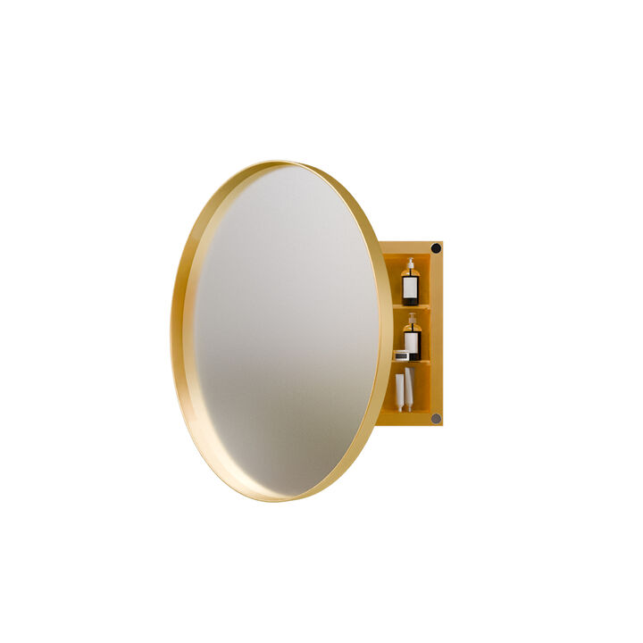 ELEMENT ACE Round Metal Framed Medicine Cabinet with Mirror and Adjustable Shelves for Modern Bathroom Storage Solutions