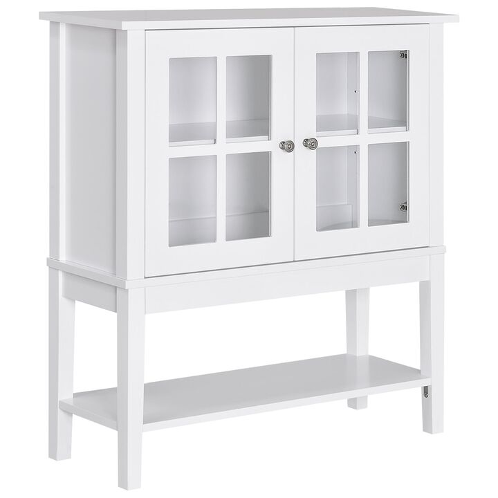 Coffee Bar Cabinet, Modern Sideboard Buffet Cabinet, Kitchen Cabinet with 2 Glass Doors, Adjustable Inner Shelving and Bottom Shelf, White