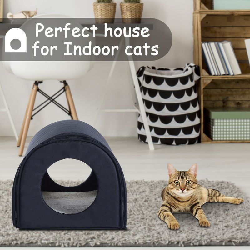 Winter Portable Heated Double Wide Water-Resistant Indoor Outdoor cat houses for multiple cats - Black