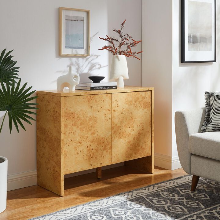 Modway Hudson Burl Wood Sideboard with 2 Doors in Natural - Modern Buffet Cabinet - 40 Inch Storage Accent Cabinet with Soft-Close Doors - Console Table for Dining Room Hallway Entryway Kitchen
