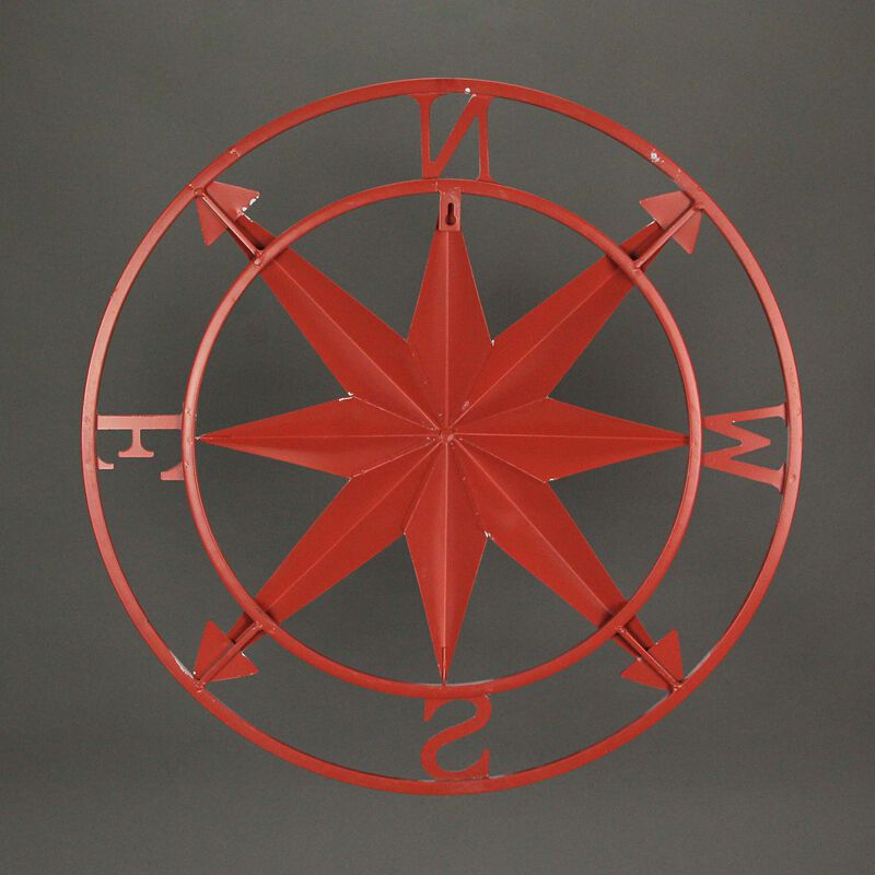 20 Inch Distressed Metal Compass Rose Nautical Wall Decor Indoor Outdoor, Coral image number 3