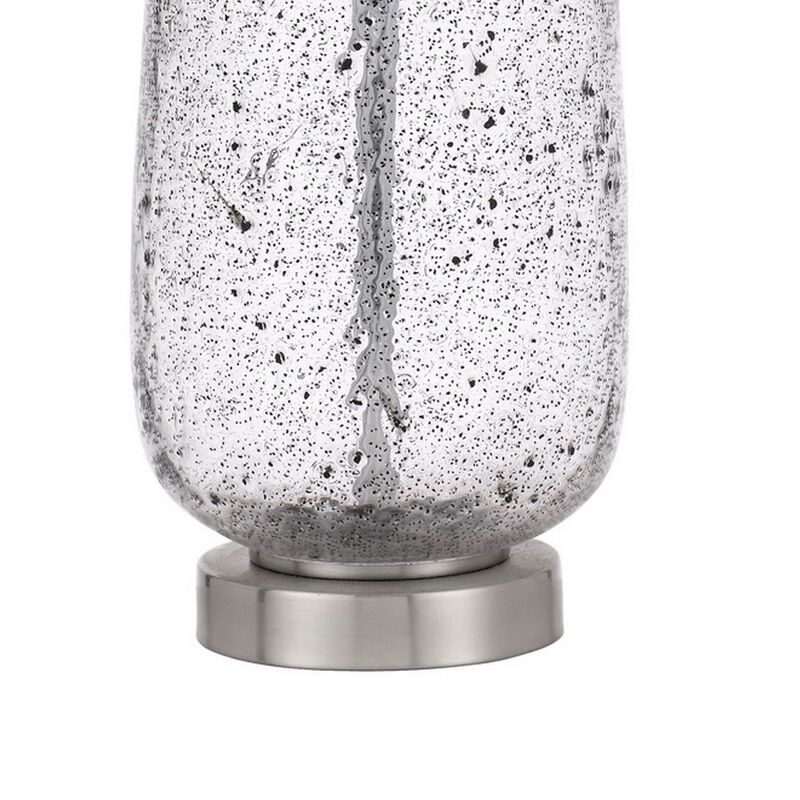 24 Inch Curved Speckled Glass Jar Base Table Lamp, Clear-Benzara