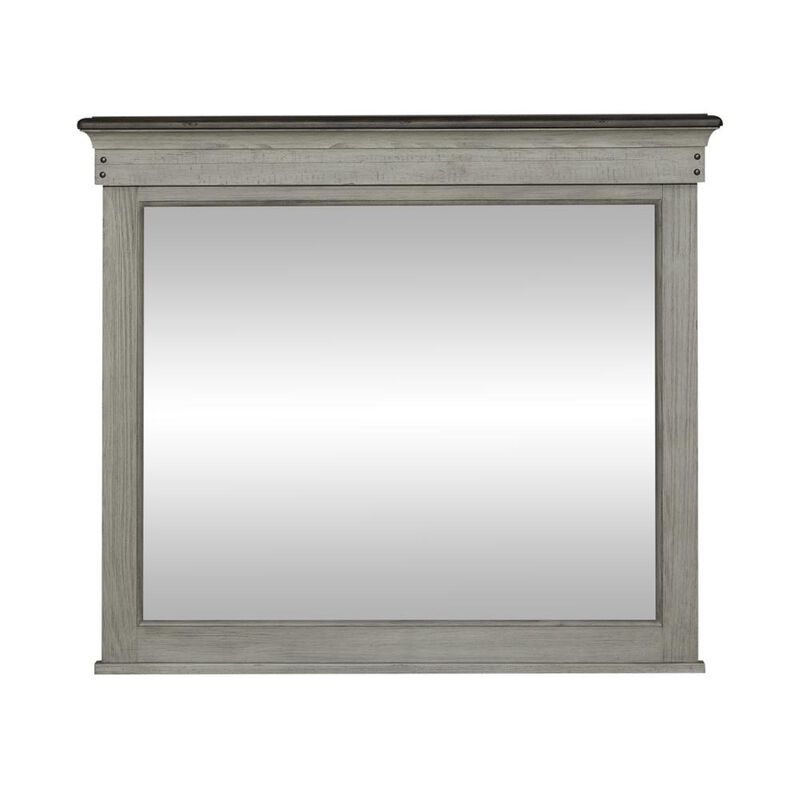 Liberty Furniture Landscape Mirror Farmhouse White in Weathered Linen Finish w/ Dusty Taupe Tops image number 3