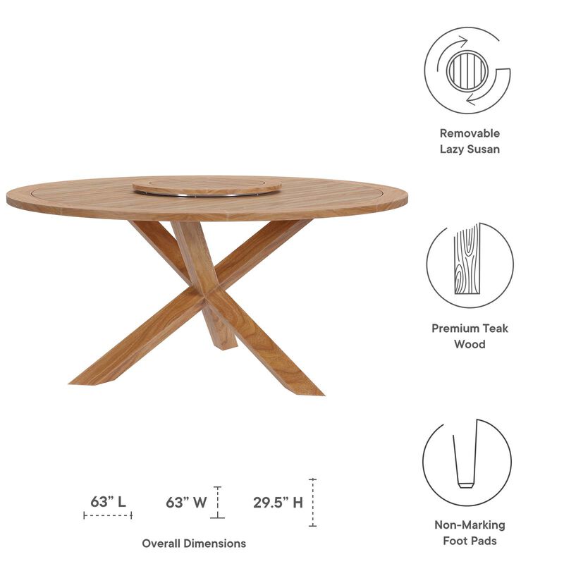 Modway - Wellspring 63" Outdoor Patio Teak Wood Dining Table Natural image number 5