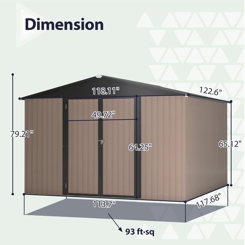 Mondawe 10'x10' Brown Metal Storage Shed with Lockable Doors