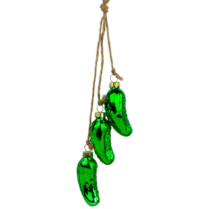 8.5" Shiny Green Christmas Pickle Trio Cluster Ornament