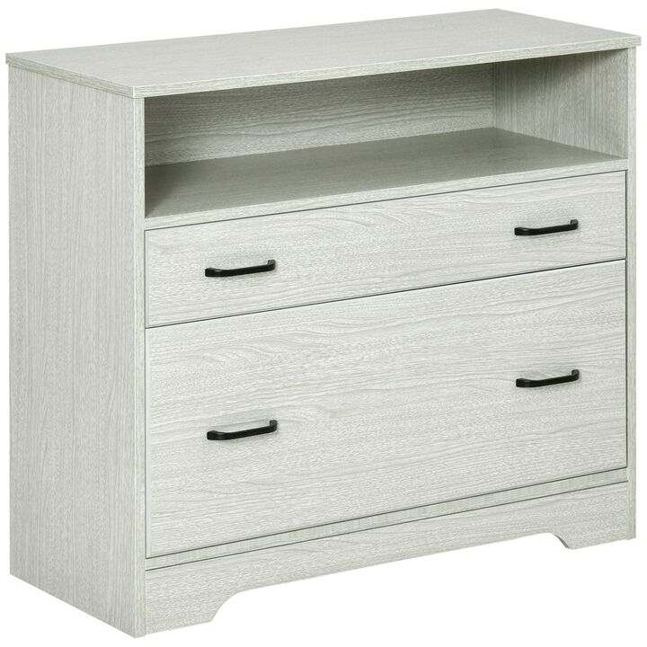 Lateral File Cabinet with Shelf, Office Storage Cabinet with 2 Drawers, Fits Letter Sized Papers, Grey