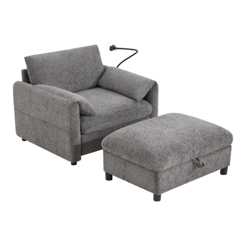 Kiple Modern Chenille Accent Chair & Ottoman Set image number 8