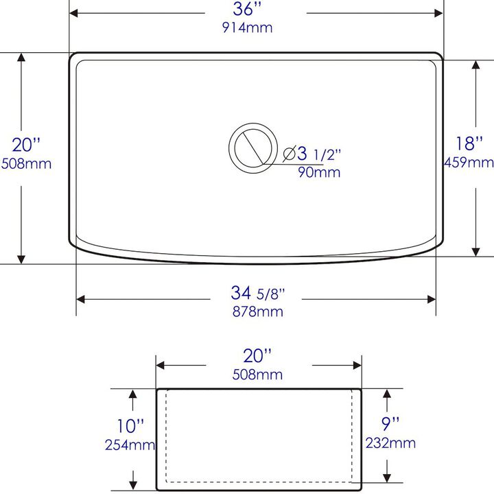 ALFI brand ALFI Brand White Smooth Curved Apron 36 x 20 Single Bowl Fireclay Farm Sink