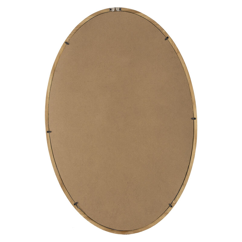 33 Inch Modern Accent Wall Mirror, Mountable Oval Wood Frame in Brown - Benzara