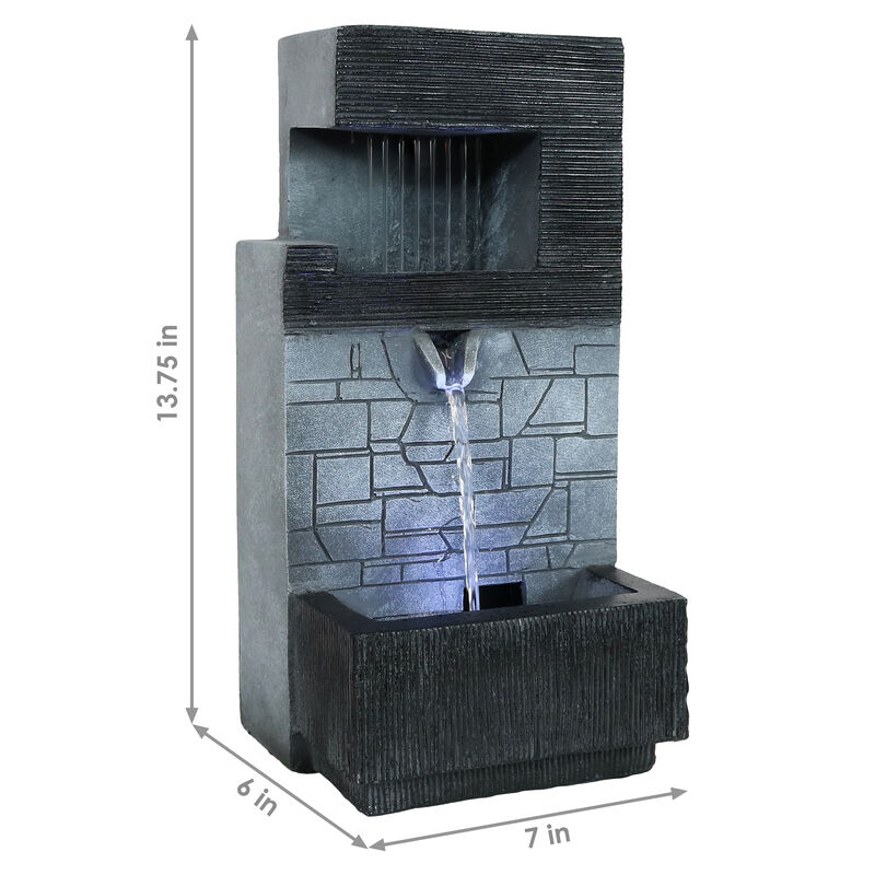 Sunnydaze Modern Tiered Brick Polyresin Indoor Fountain with LED - 13 in