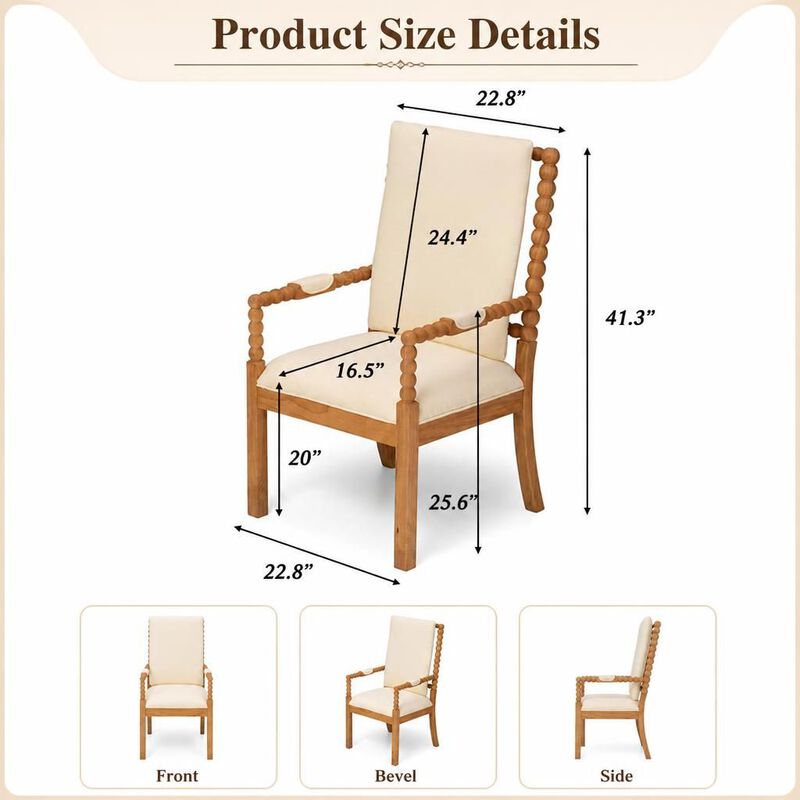 GOODSILO Set of 2 Solid Rubber Wood Upholstered Dining Chairs, Ergonomic Comfortable Seating for Dining Room Kitchen Restaurant and Cafe image number 1