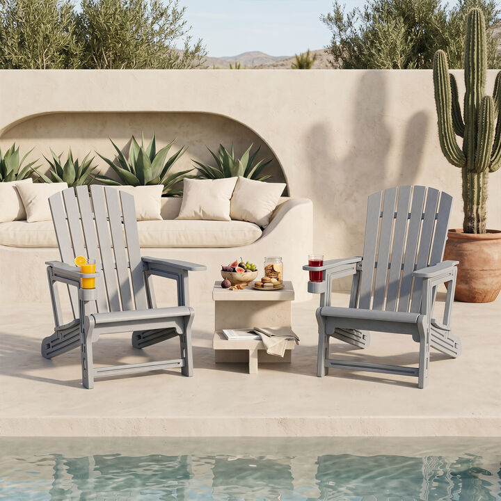Set of 2 Outdoor HDPE Adirondack Chairs with Cup Holder Patio Garden Seating