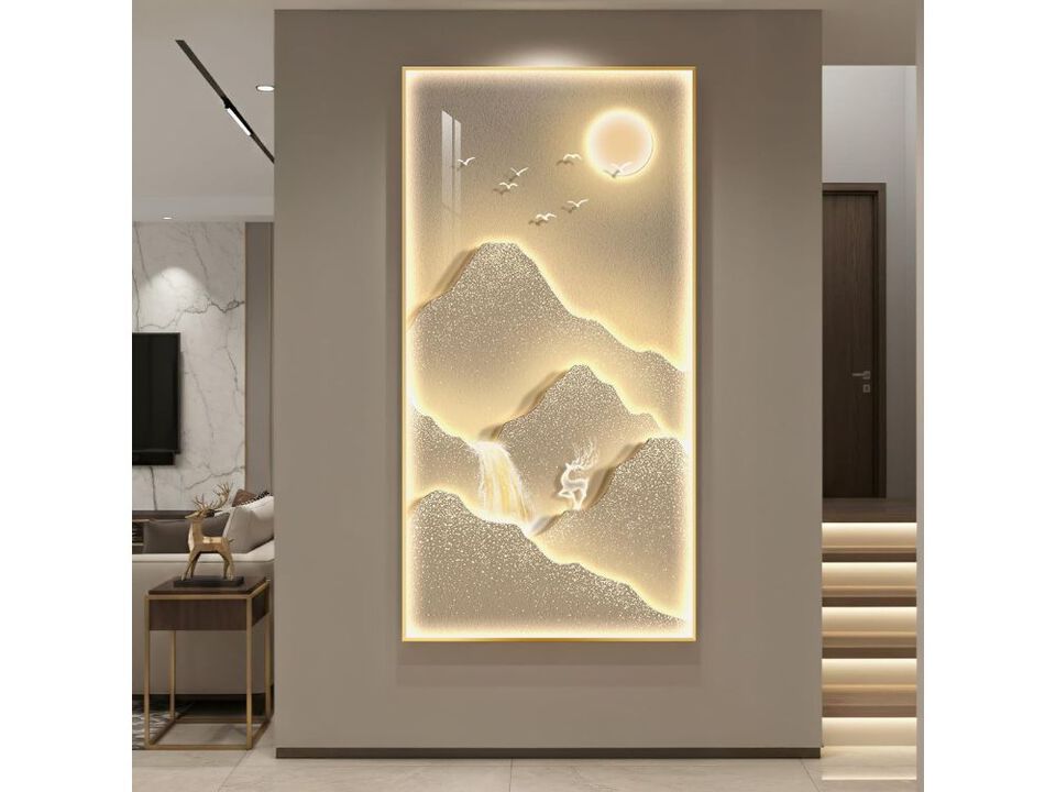 LED Lighted Mountain Wall Art Modern Landscape Canvas Decor for Living Room