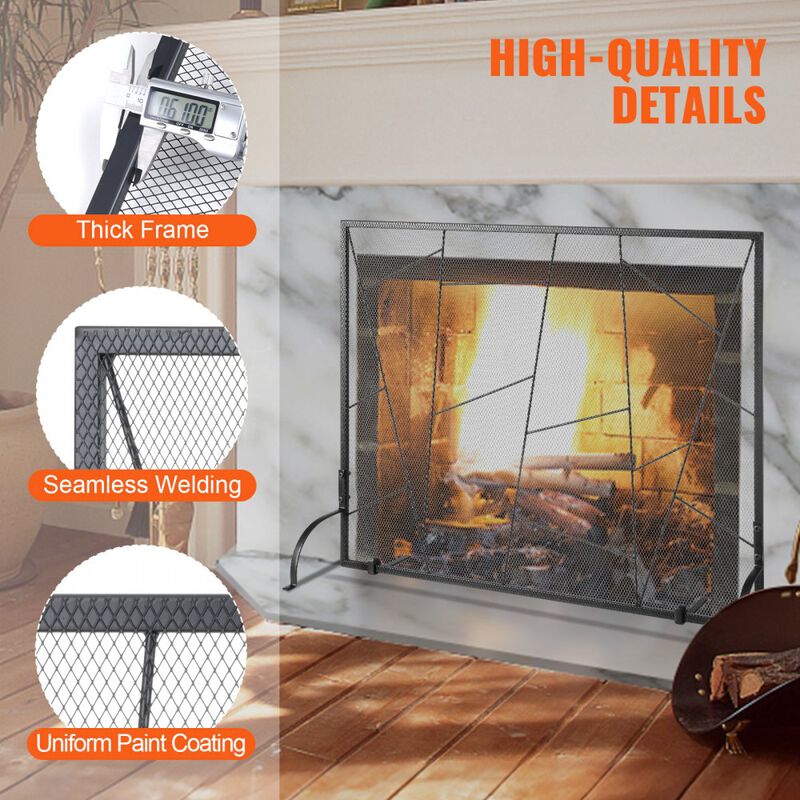 Modern Fireplace Spark Screen with Durable Iron Mesh, Freestanding Hearth Safety Screen-Black image number 4