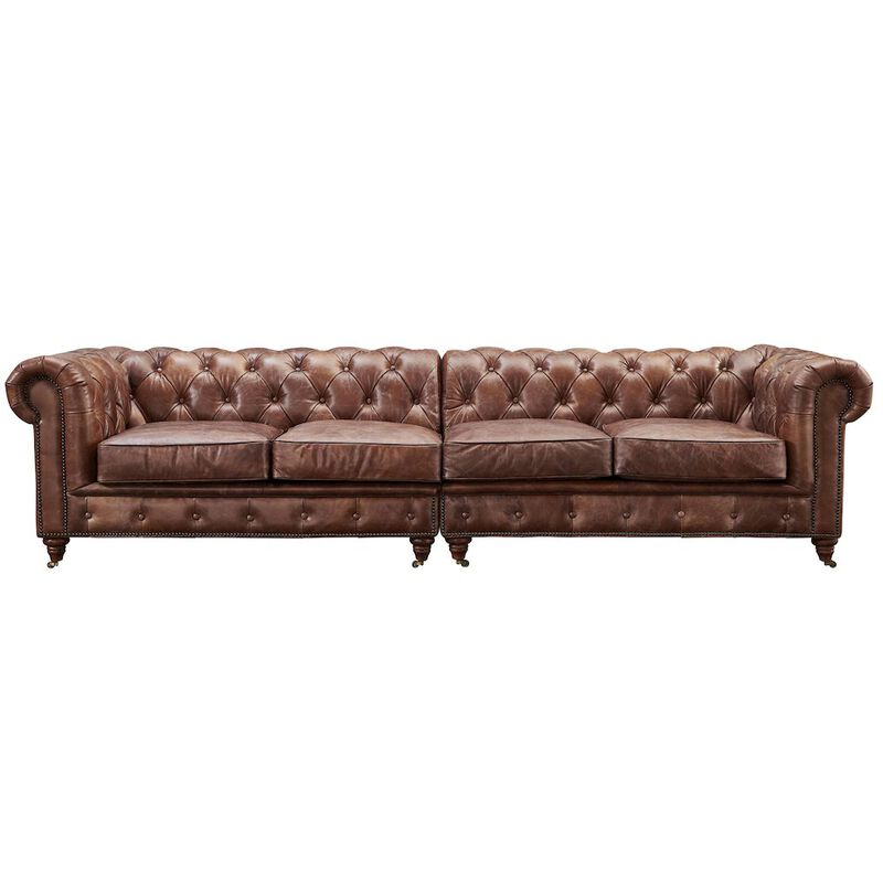 Crafters and Weavers Century Chesterfield Sofa - Dark Brown Leather - 118