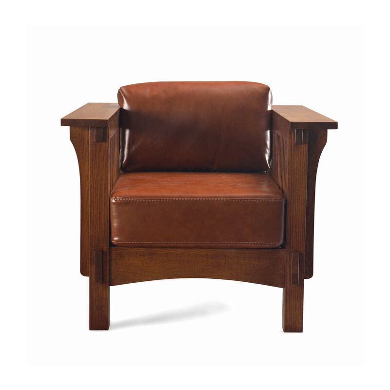 Crafters and Weavers Craftsman Crofter Mission Style Arm Chair - Chesnut Brown Leather