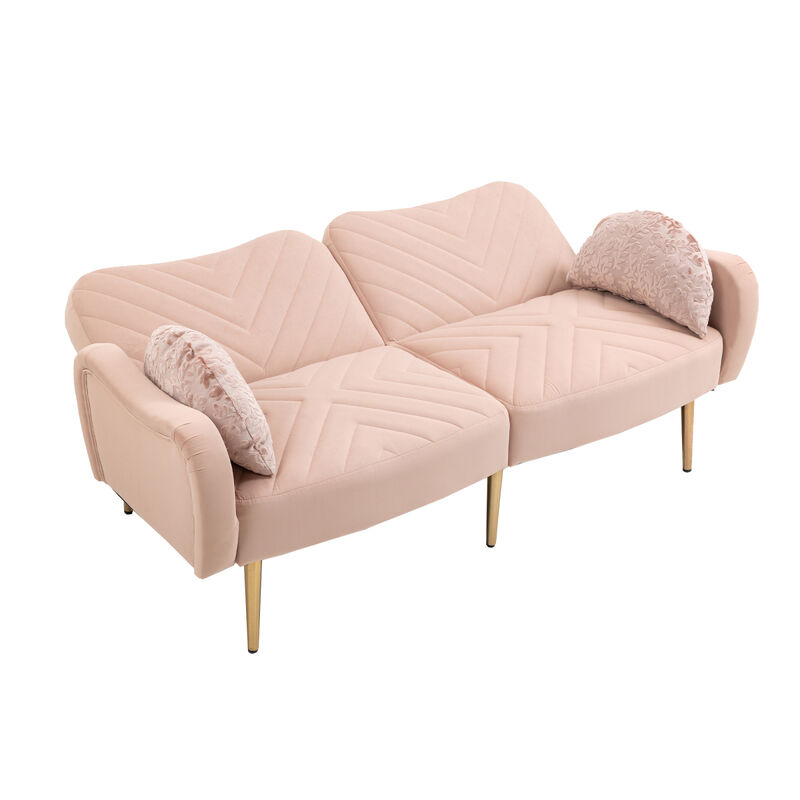 Couches for Living Room 65 inch, Mid Century Modern Velvet Loveseats Sofa with 2 Bolster Pillows, Loveseat Armrest for Bedroom, Apartment, Home Office