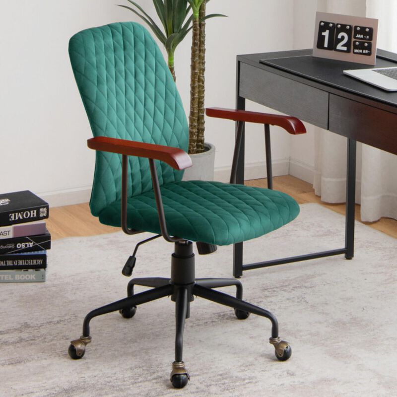 Hivvago Velvet Home Office Chair with Wooden Armrest